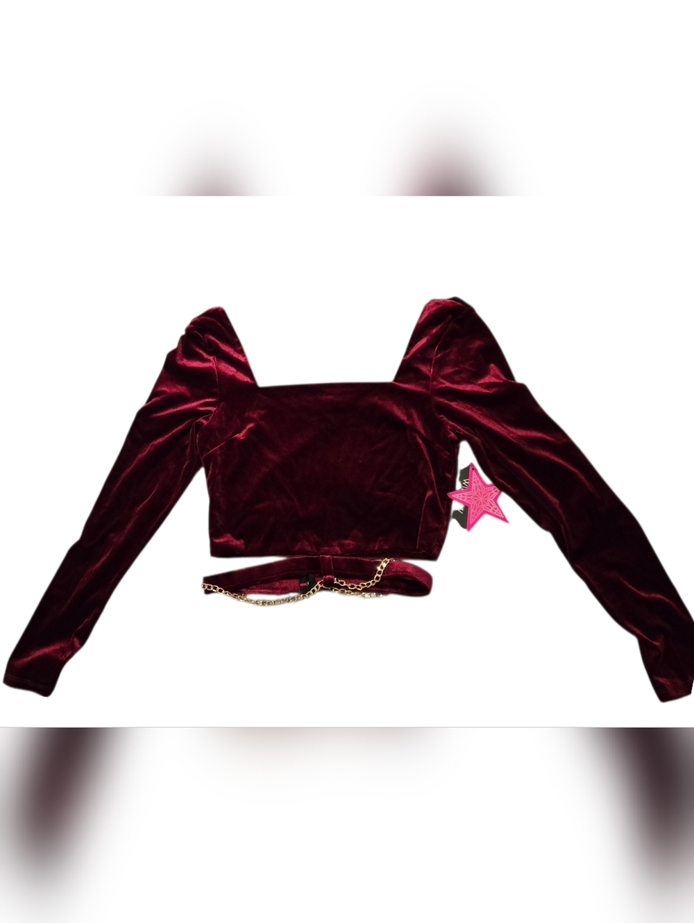 Willow Young Contemporary Velour Wine Long Sleeve Crop Top Blouse Party Size L